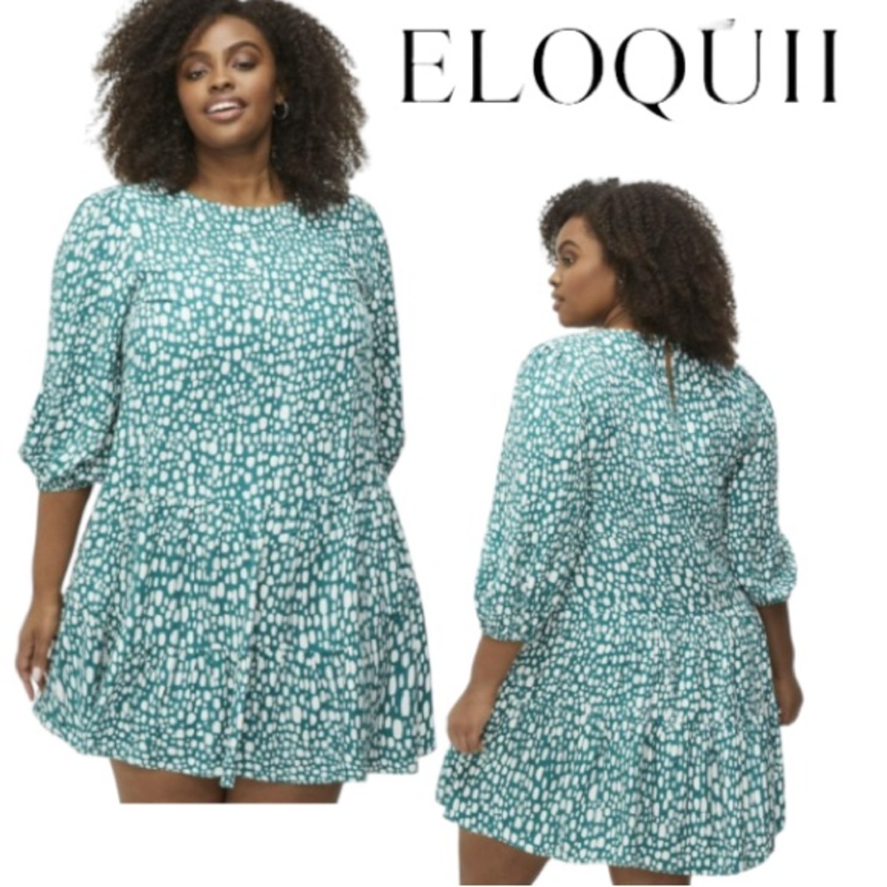 28W Eloquii “Shower of Hail” Swingy Dress with Double Tier Hem